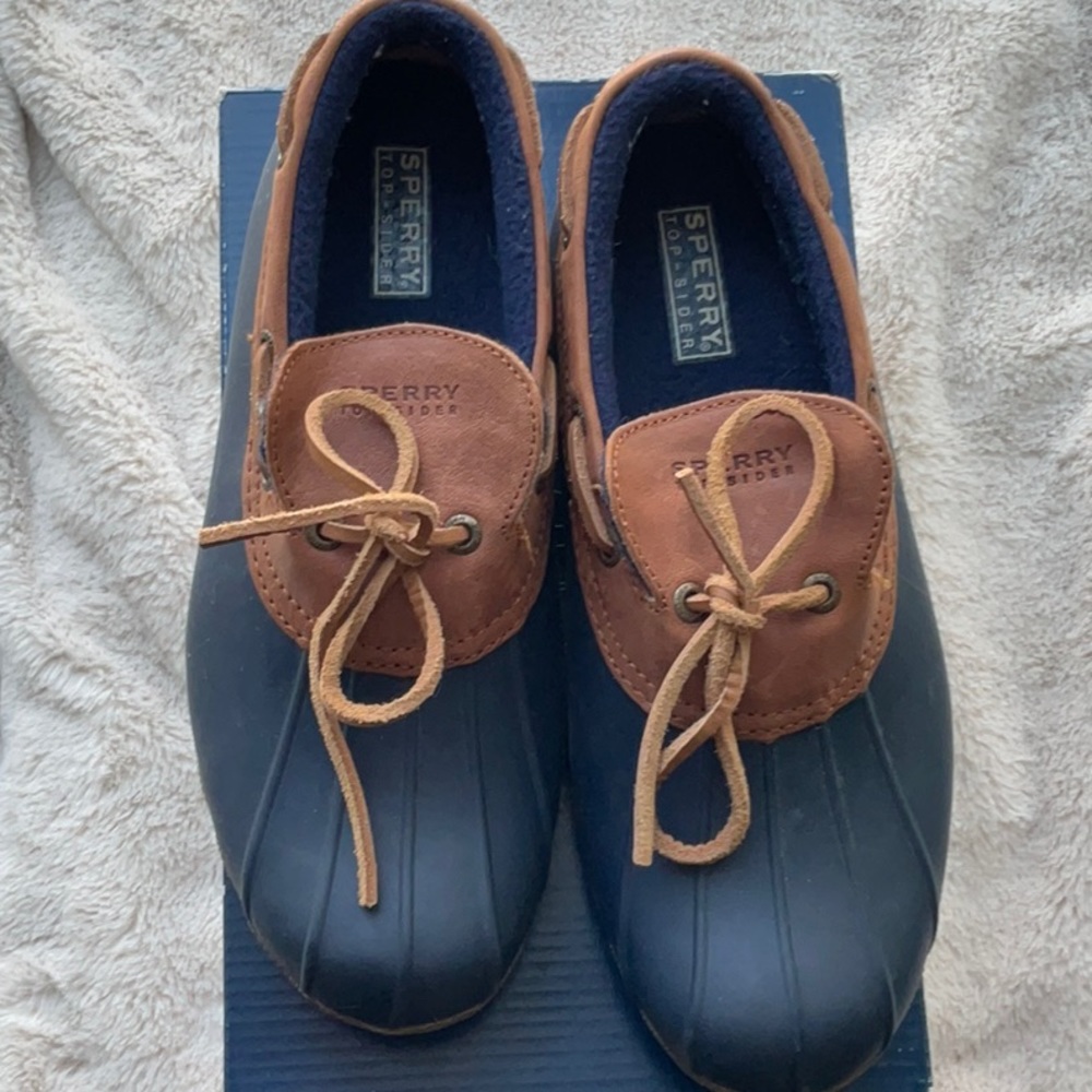 SPERRY-Women's Cormorant Slip-On Duck Shoe, cormorant navy/cognac, size 8